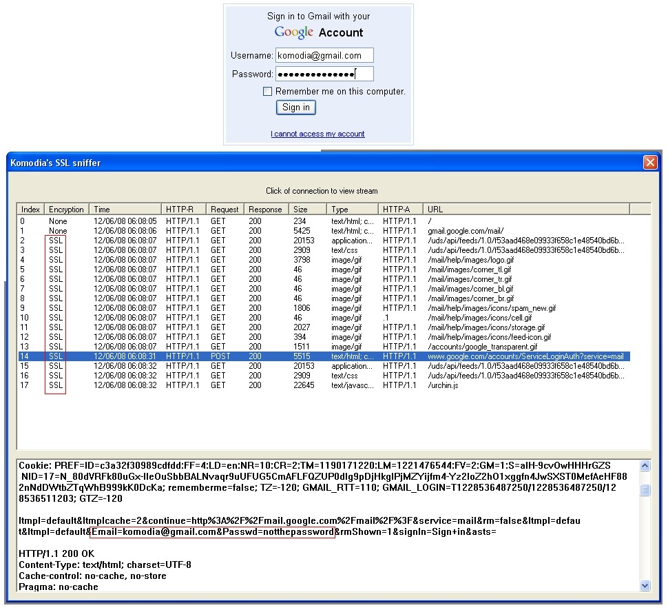 Komodia free SSL sniffer screen shot